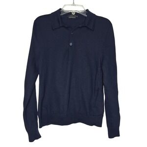 Prada Collared Sweater 100 % Virgin Wool Navy Long Sleeve Polo Designer Sz 48U